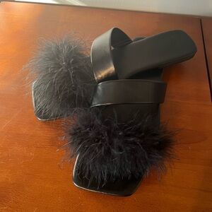 Black feathered slip on sandals size 10/10.5